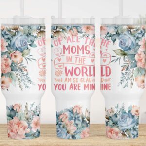 Mom Appreciation Floral Custom Stanley Quencher 40oz Stainless Steel Tumbler With Handle