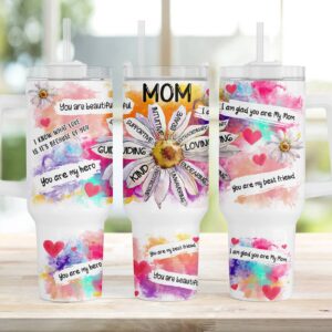 Mom Appreciation Watercolor Daisy Custom Stanley Quencher 40oz Stainless Steel Tumbler With Handle