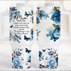 Mom Appreciation Watercolor Floral Butterflies Custom Stanley Quencher 40oz Stainless Steel Tumbler With Handle