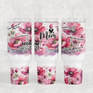 Mom Appreciations Watercolor Pink Flower Custom Stanley Quencher 40oz Stainless Steel Tumbler With Handle