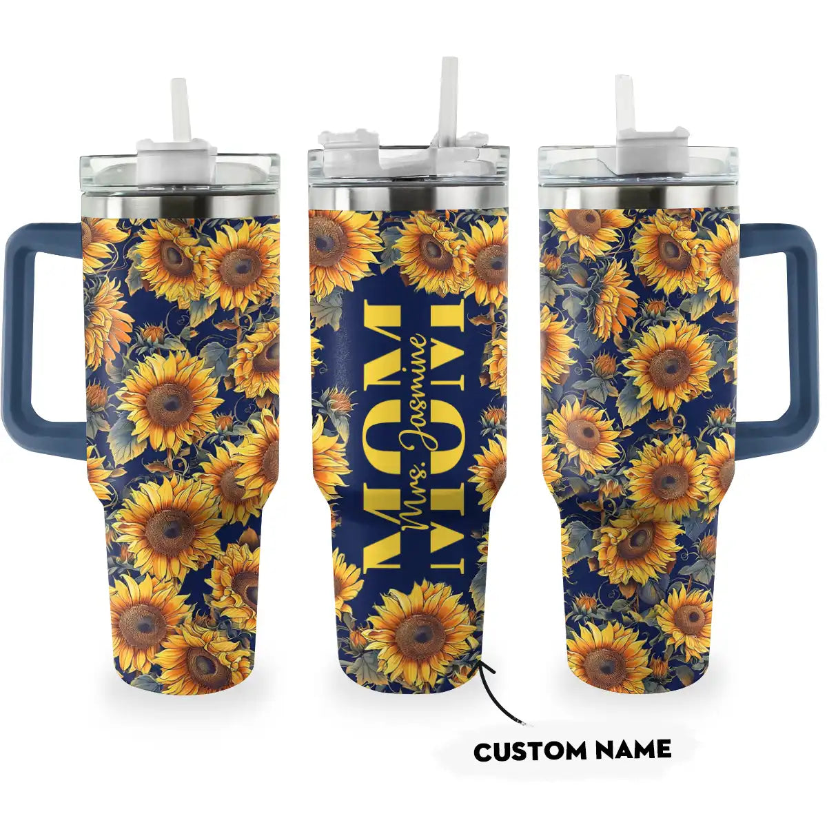 Mom Sunflower Custom Stanley Quencher 40oz Stainless Steel Tumbler With Handle