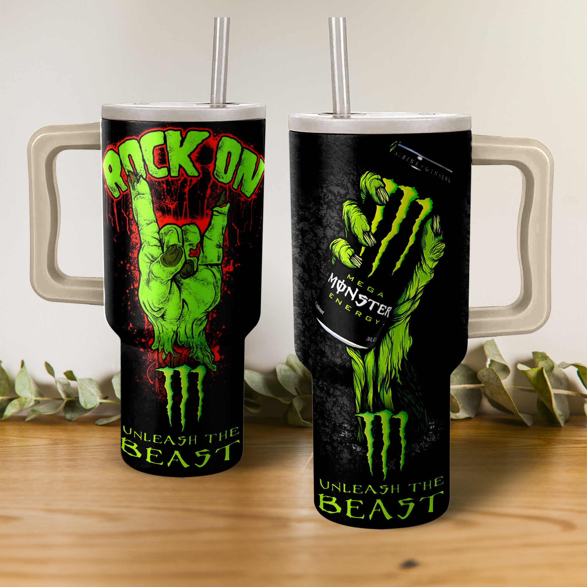 Monster Energy Custom Stanley Quencher 40oz Stainless Steel Tumbler With Handle