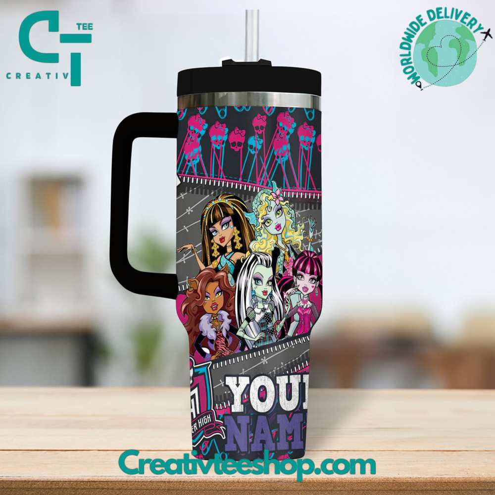 Monster High Cartoon Custom Stanley Quencher 40oz Stainless Steel Tumbler With Handle