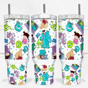 Monsters Inc Disney Cartoon Custom Stanley Quencher 40oz Stainless Steel Tumbler With Handle