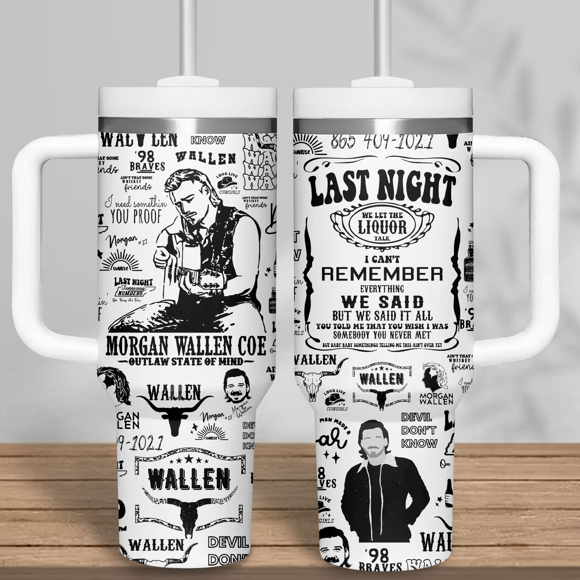 Morgan Wallen Music Custom Stanley Quencher 40oz Stainless Steel Tumbler With Handle