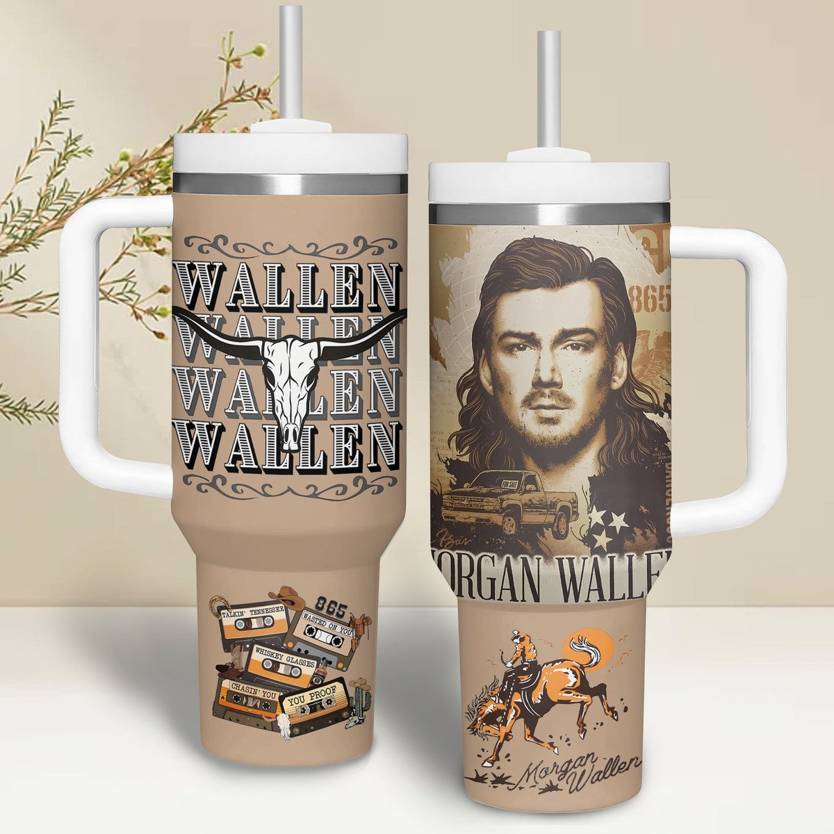 Morgan Wallen Music Custom Stanley Quencher 40oz Stainless Steel Tumbler With Handle