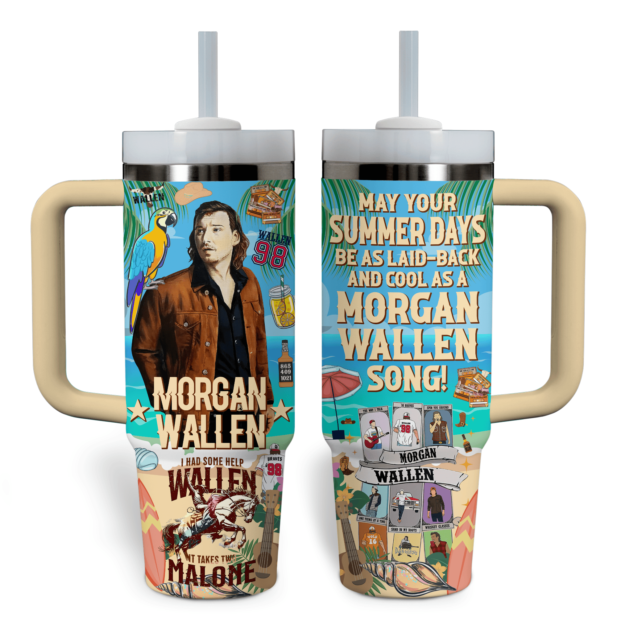 Morgan Wallen Music Custom Stanley Quencher 40oz Stainless Steel Tumbler With Handle