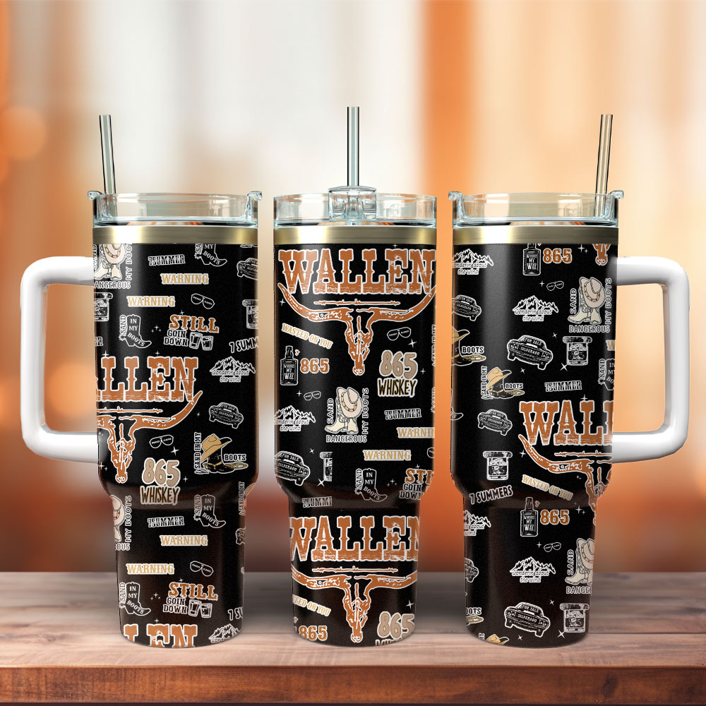 Morgan Wallen Music Custom Stanley Quencher 40oz Stainless Steel Tumbler With Handle