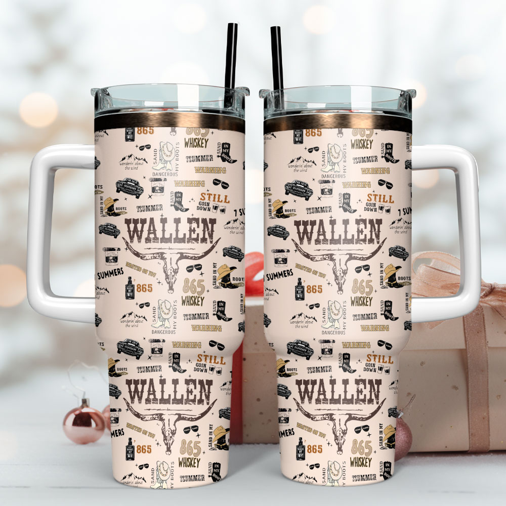 Morgan Wallen Music Custom Stanley Quencher 40oz Stainless Steel Tumbler With Handle