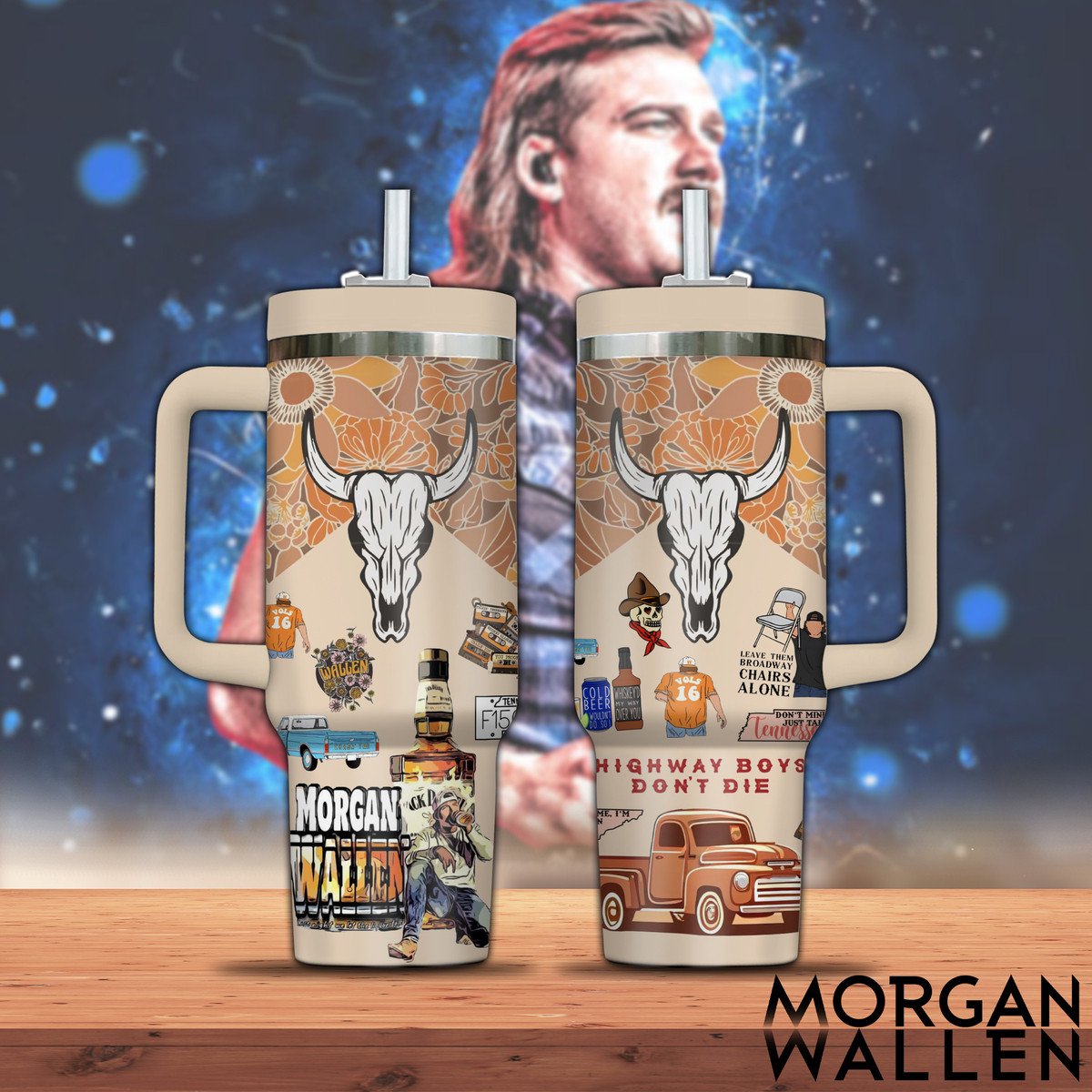 Morgan Wallen Music Custom Stanley Quencher 40oz Stainless Steel Tumbler With Handle