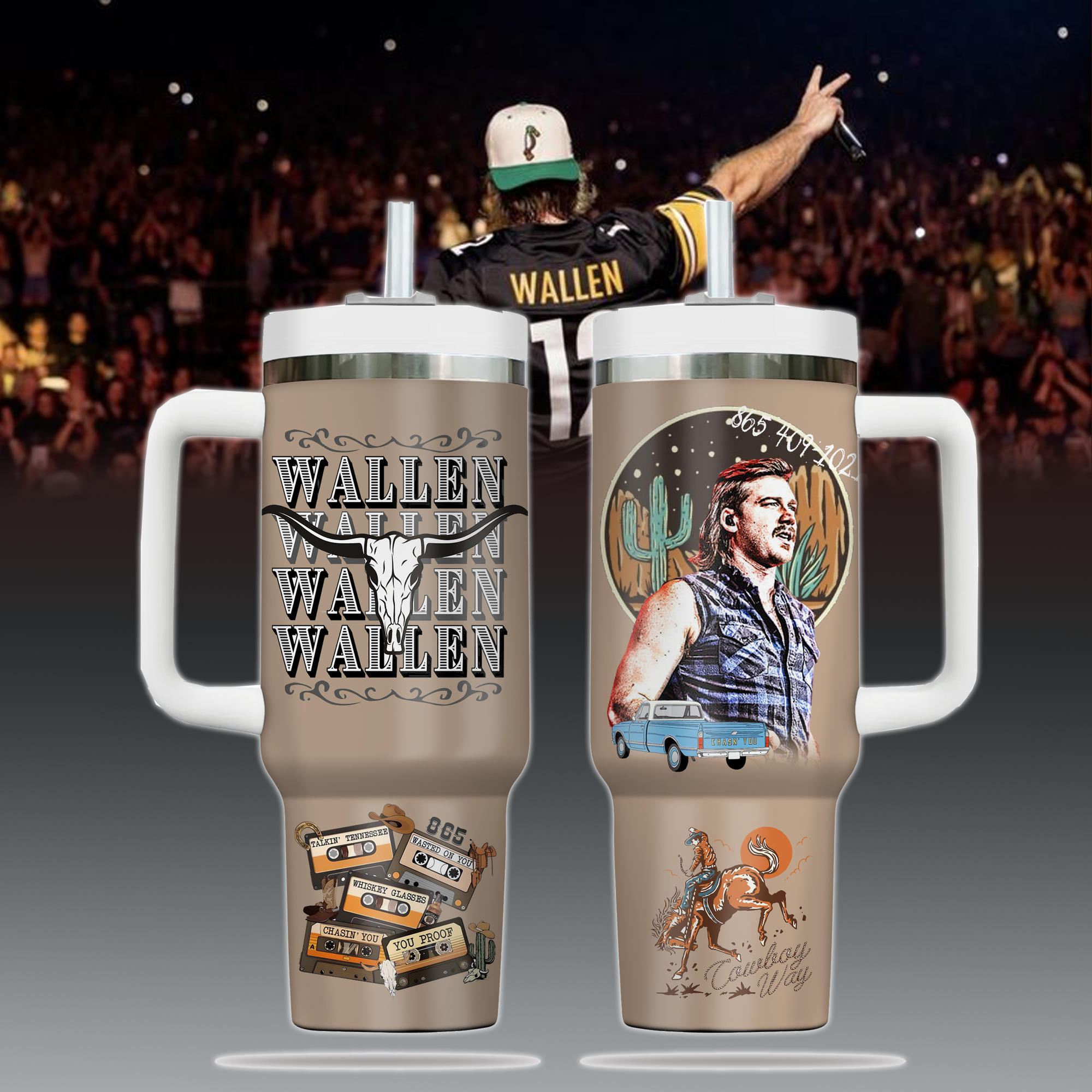 Morgan Wallen Music Custom Stanley Quencher 40oz Stainless Steel Tumbler With Handle