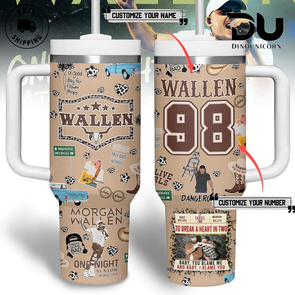 Morgan Wallen Music Custom Stanley Quencher 40oz Stainless Steel Tumbler With Handle