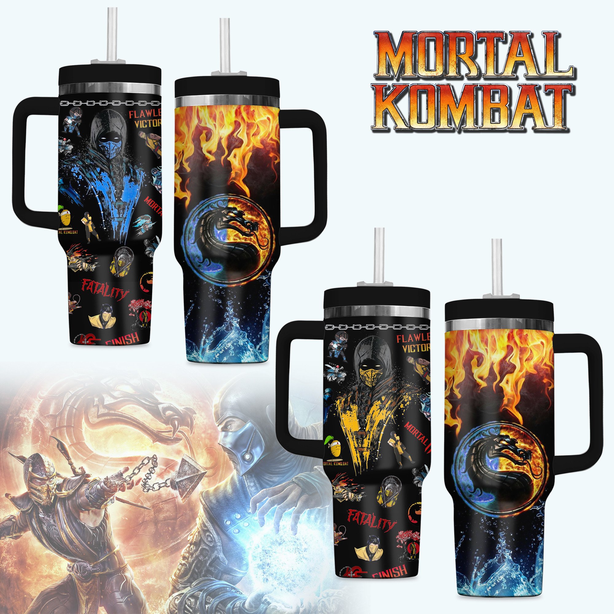 Mortal Kombat Games Custom Stanley Quencher 40oz Stainless Steel Tumbler With Handle