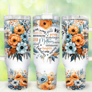 Mothers Heart Flower Custom Stanley Quencher 40oz Stainless Steel Tumbler With Handle