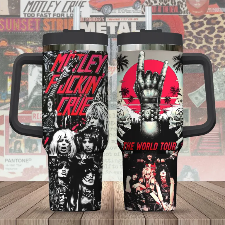 Motley Crue Music Custom Stanley Quencher 40oz Stainless Steel Tumbler With Handle