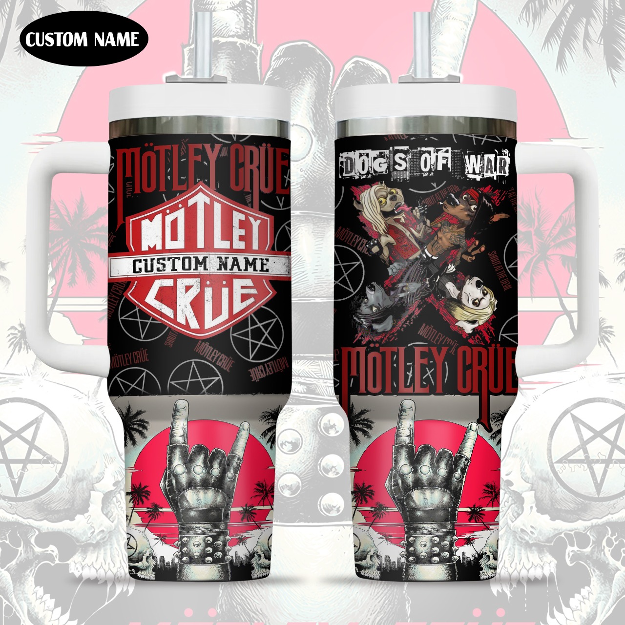 Motley Crue Music Custom Stanley Quencher 40oz Stainless Steel Tumbler With Handle