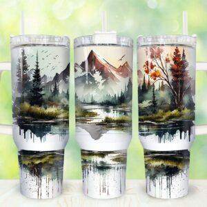 Mountain and Forest Custom Stanley Quencher 40oz Stainless Steel Tumbler With Handle