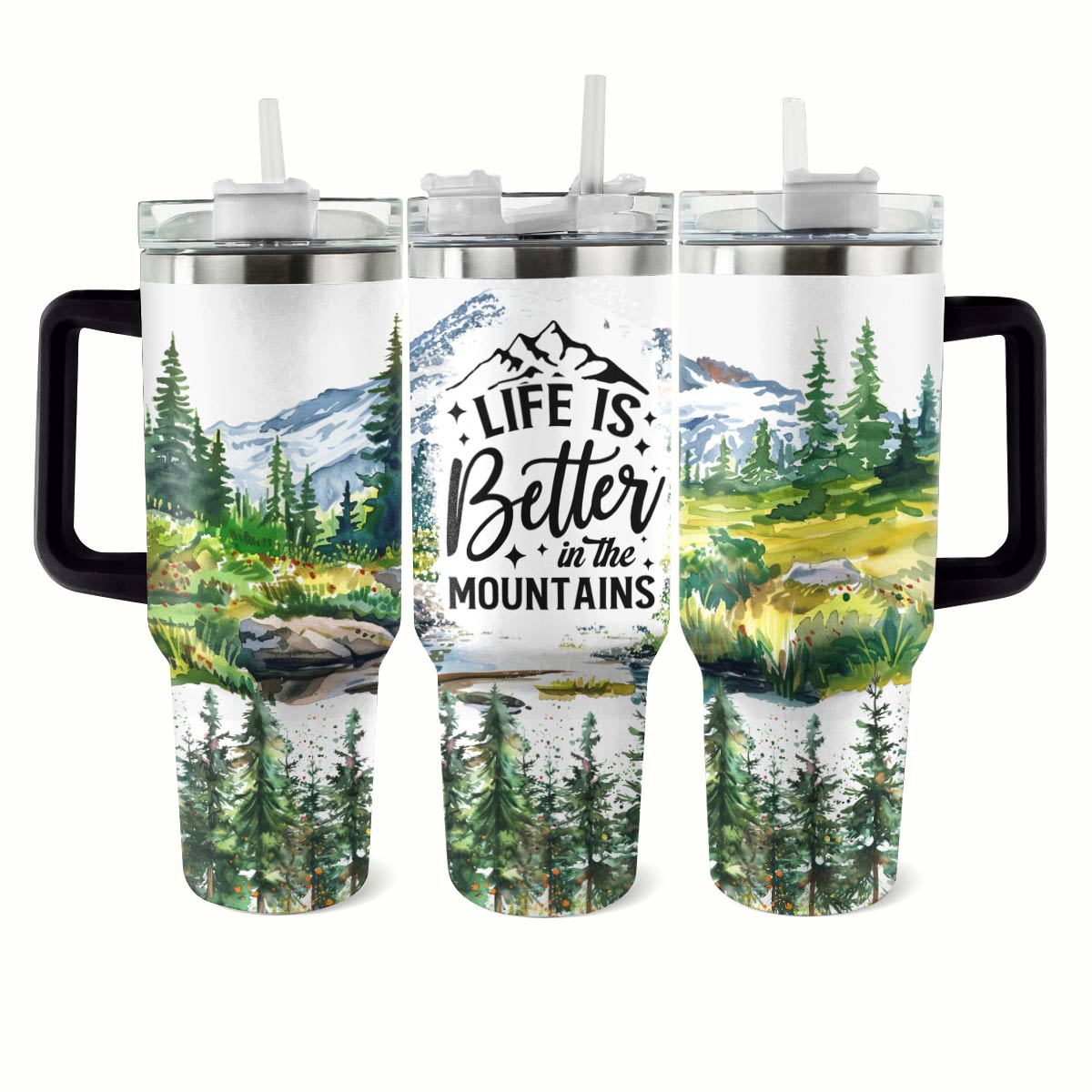 Moutain Life Custom Stanley Quencher 40oz Stainless Steel Tumbler With Handle