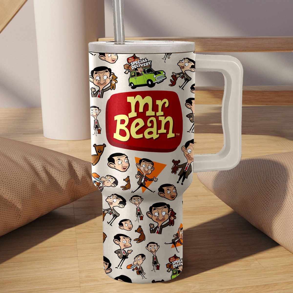 Mr. Bean TV Series Custom Stanley Quencher 40oz Stainless Steel Tumbler With Handle