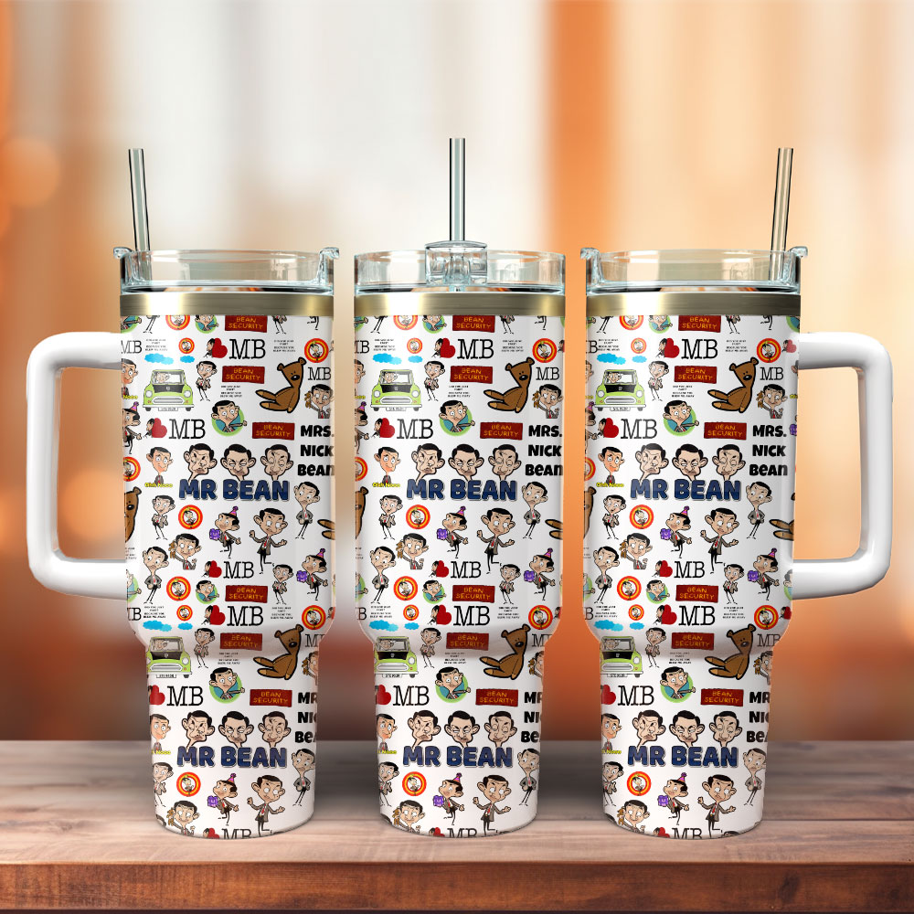 Mr Bean TV Series Custom Stanley Quencher 40oz Stainless Steel Tumbler With Handle