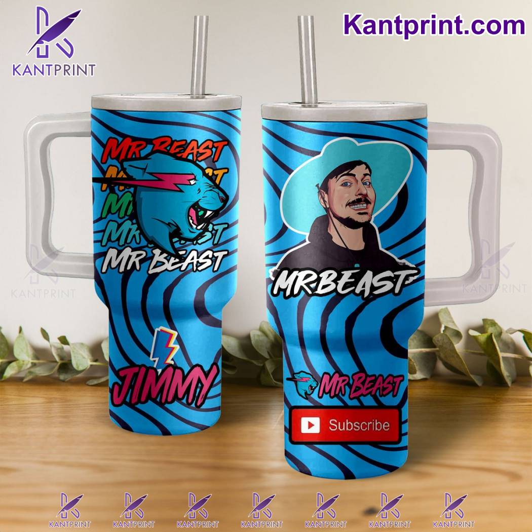 Mr Beast Jimmy Music Custom Stanley Quencher 40oz Stainless Steel Tumbler With Handle