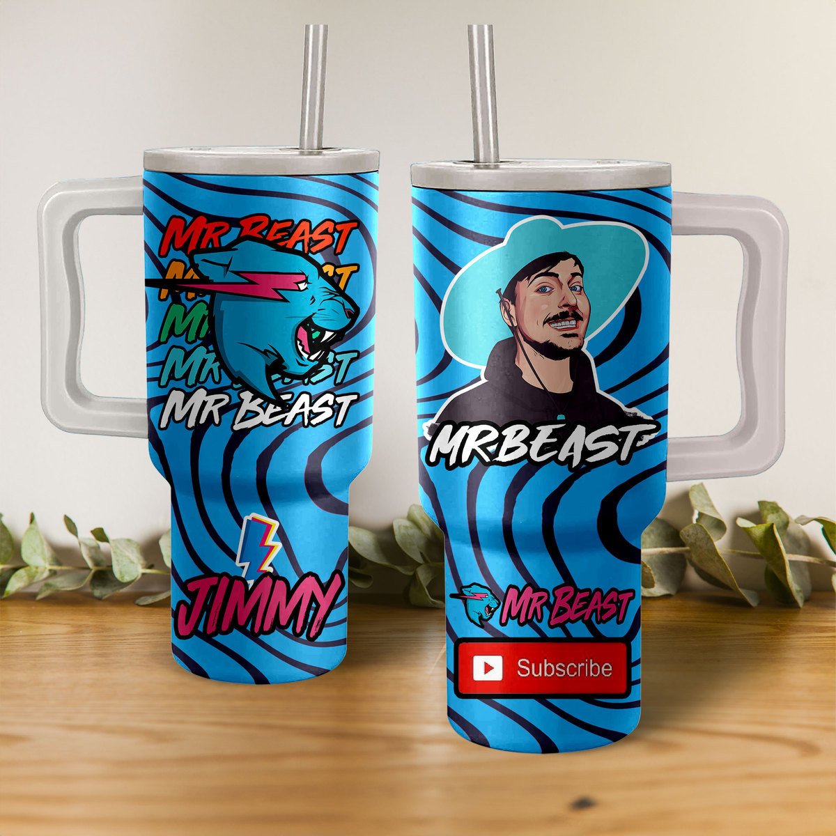 MrBeast Music Custom Stanley Quencher 40oz Stainless Steel Tumbler With Handle