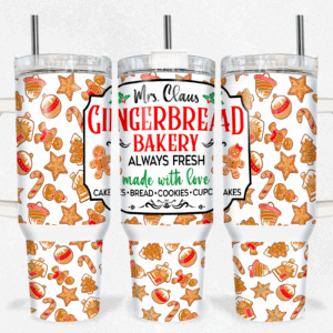 Mrs Claus Gingerbread Bakery Custom Stanley Quencher 40oz Stainless Steel Tumbler With Handle