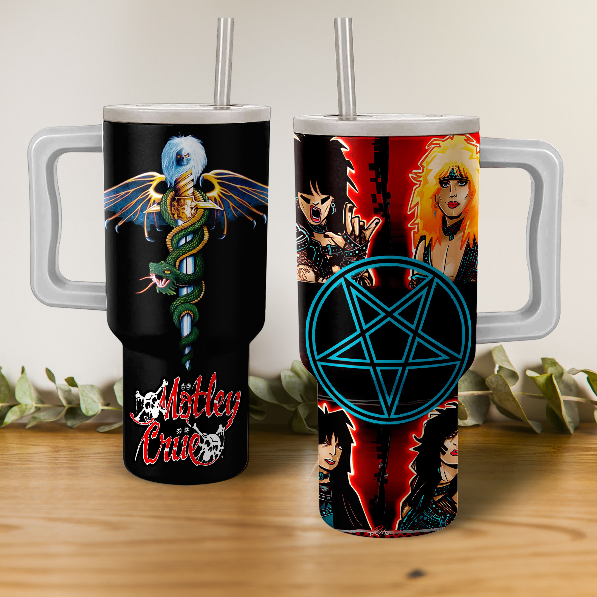 MÃ¶tley CrÃ¼eÂ Band Music Custom Stanley Quencher 40oz Stainless Steel Tumbler With Handle