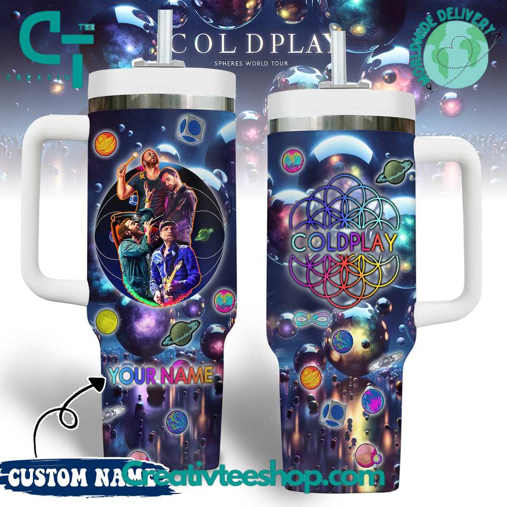 Music of the Spheres by Coldplay Music Custom Stanley Quencher 40oz Stainless Steel Tumbler With Handle