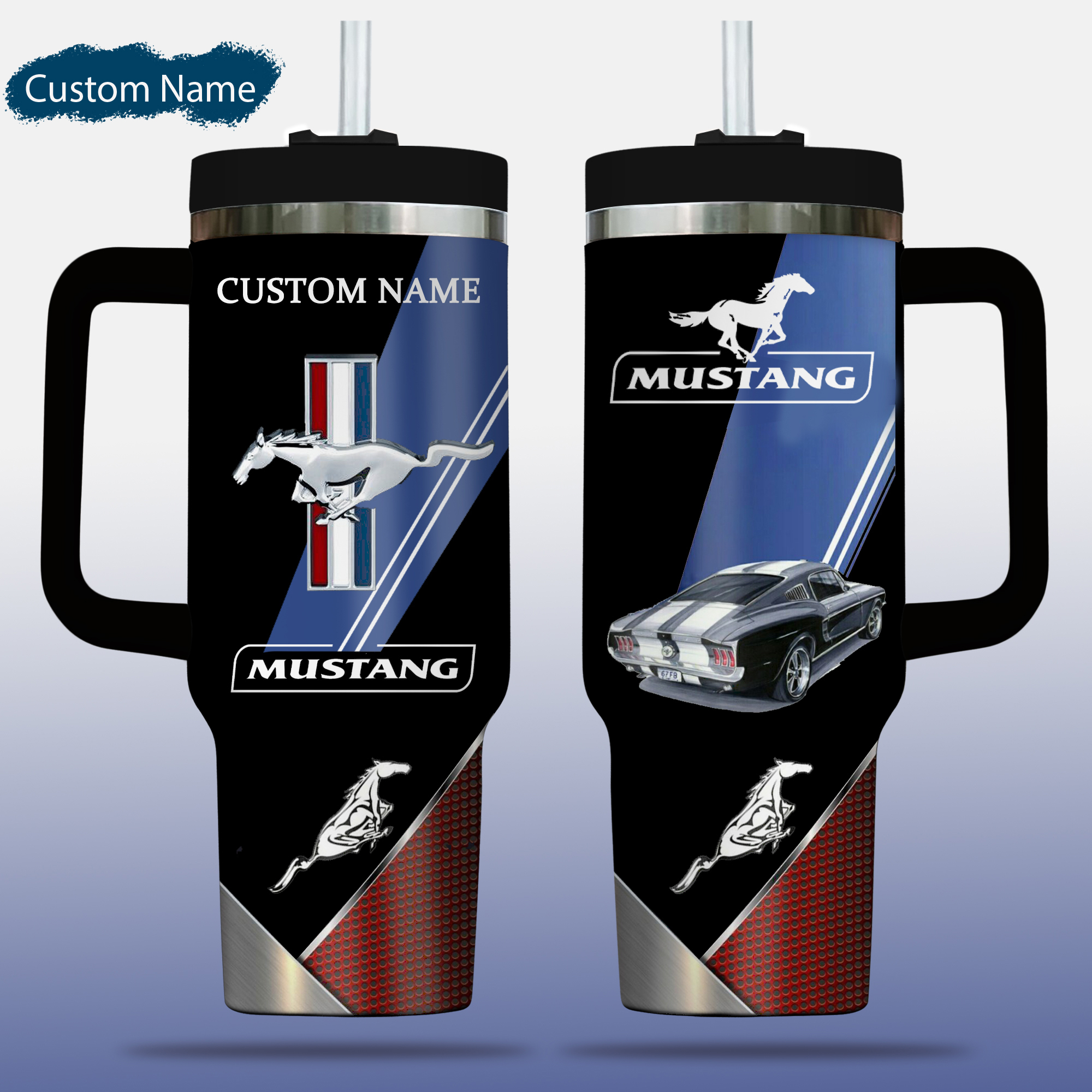 Mustang Car Custom Stanley Quencher 40oz Stainless Steel Tumbler With Handle