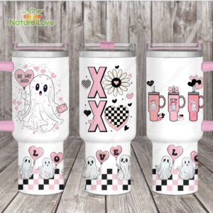 My Boo Cute Ghost Valentine Gift Custom Stanley Quencher 40oz Stainless Steel Tumbler With Handle