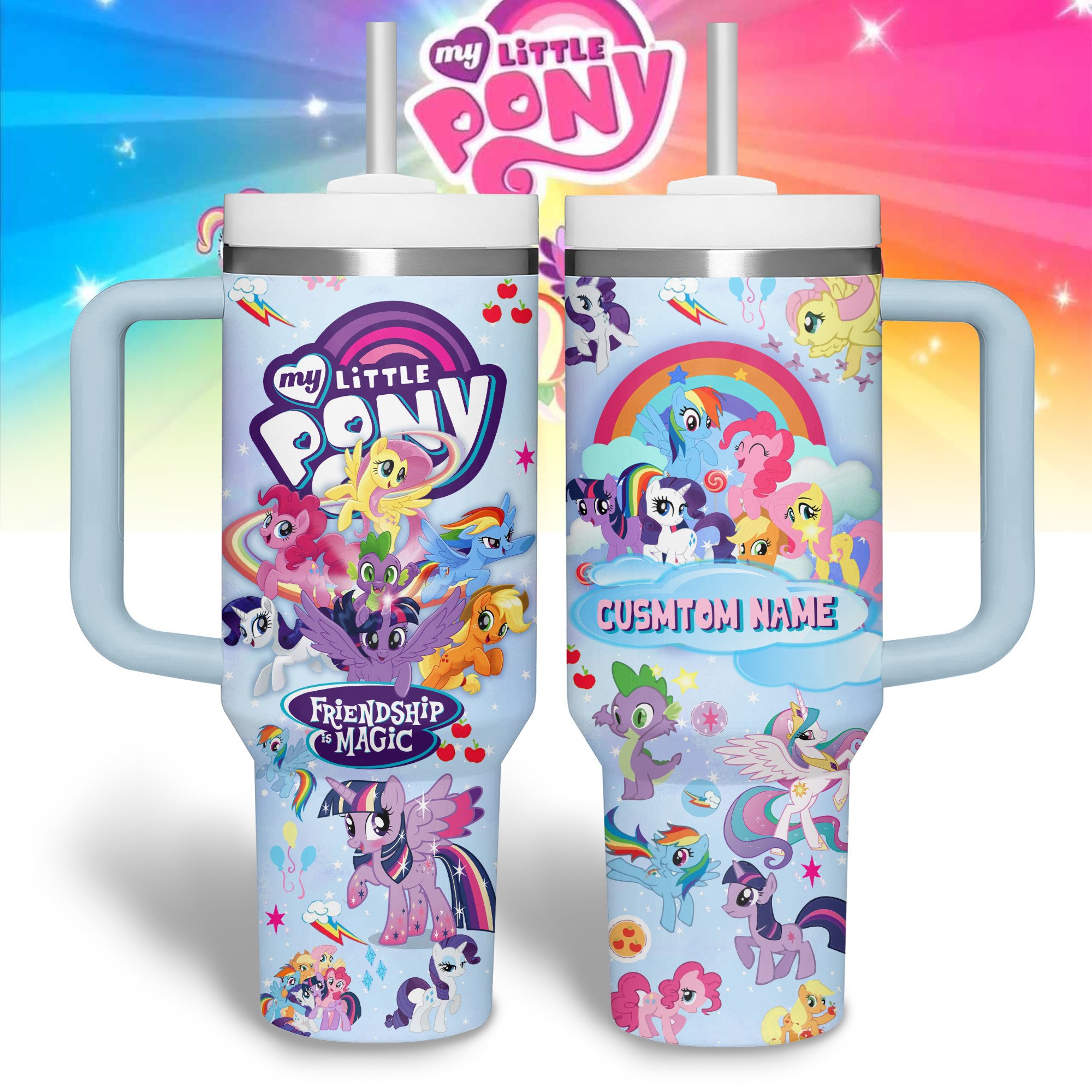 My Little Pony Cartoon Custom Stanley Quencher 40oz Stainless Steel Tumbler With Handle