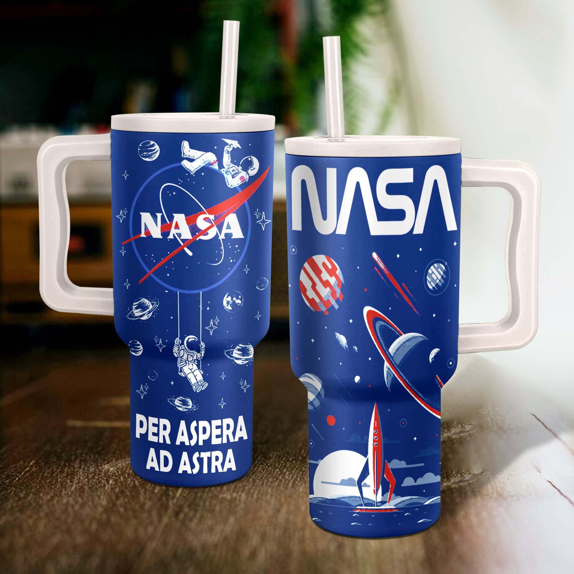 NASA Tumbler 40oz Custom Stanley Quencher 40oz Stainless Steel Tumbler With Handle
