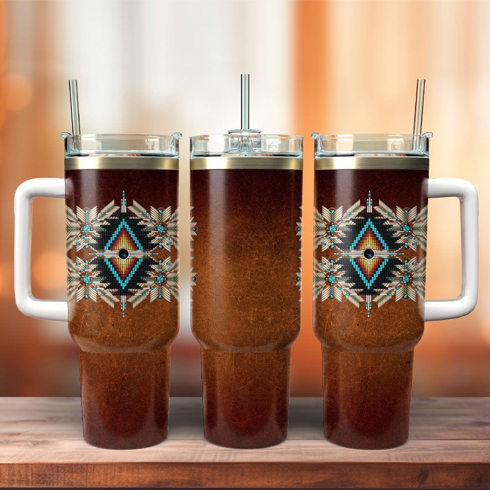Native American Art Custom Stanley Quencher 40oz Stainless Steel Tumbler With Handle