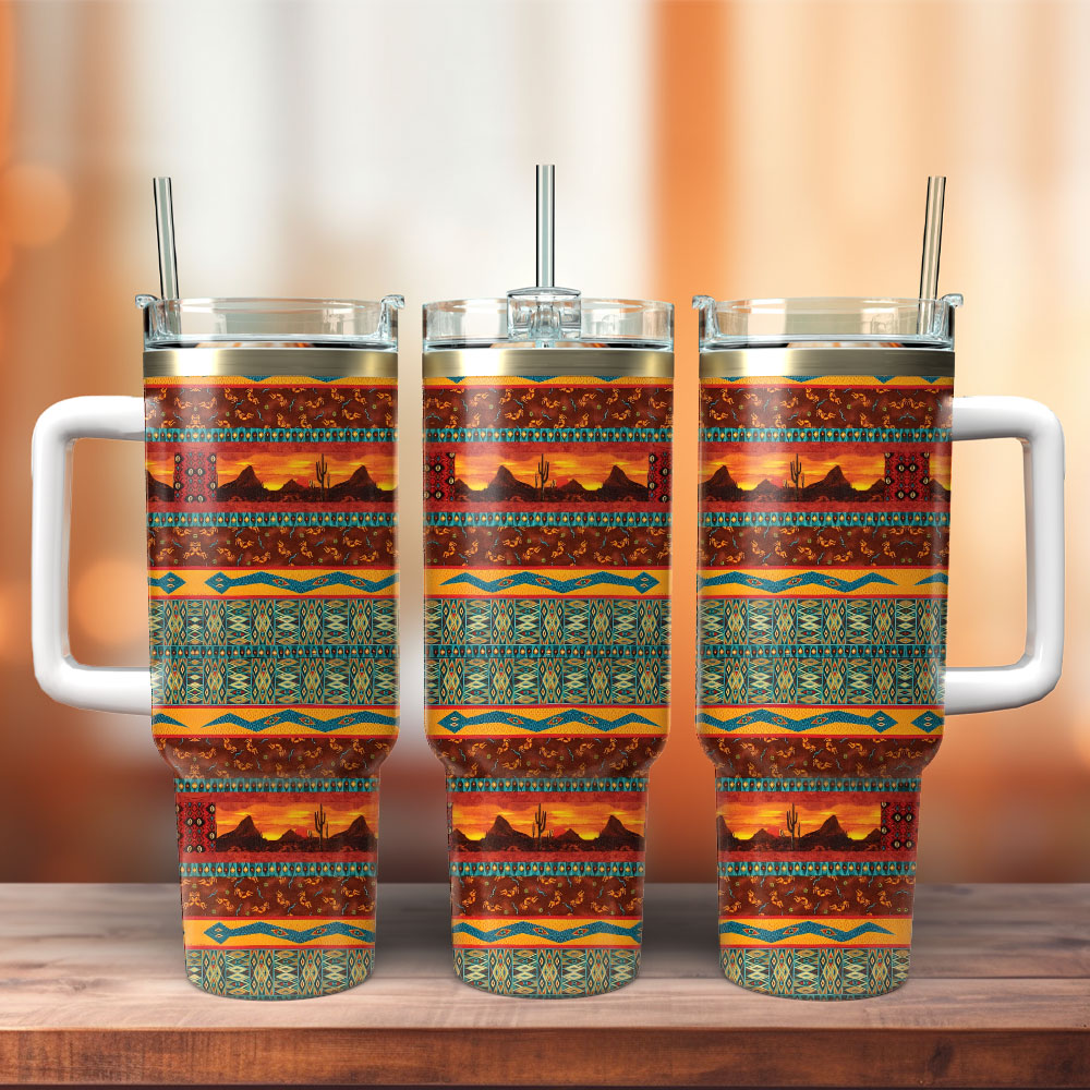Native American Art Custom Stanley Quencher 40oz Stainless Steel Tumbler With Handle