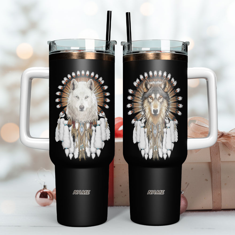 Native Wolf America Custom Stanley Quencher 40oz Stainless Steel Tumbler With Handle