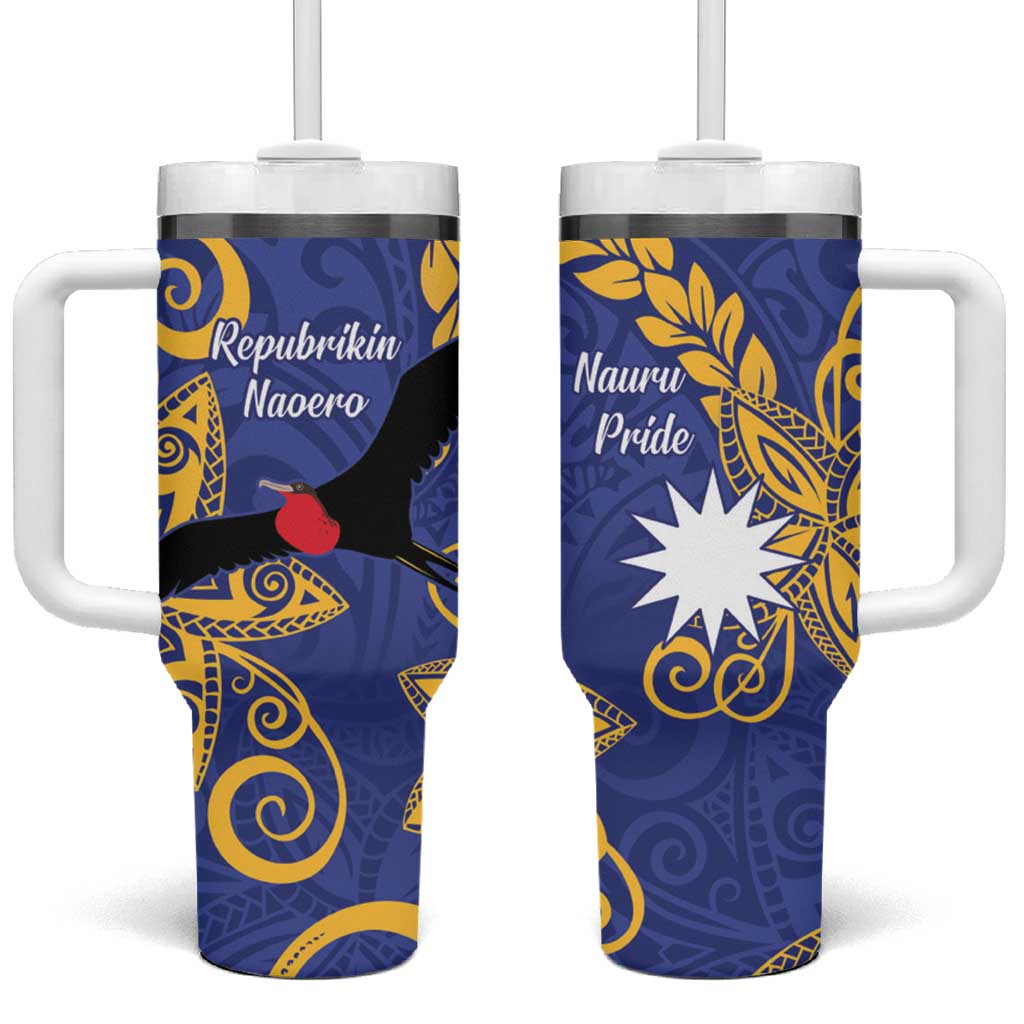 Nauru Angam Day Naoero Frigate Bird Polynesian Custom Stanley Quencher 40oz Stainless Steel Tumbler With Handle
