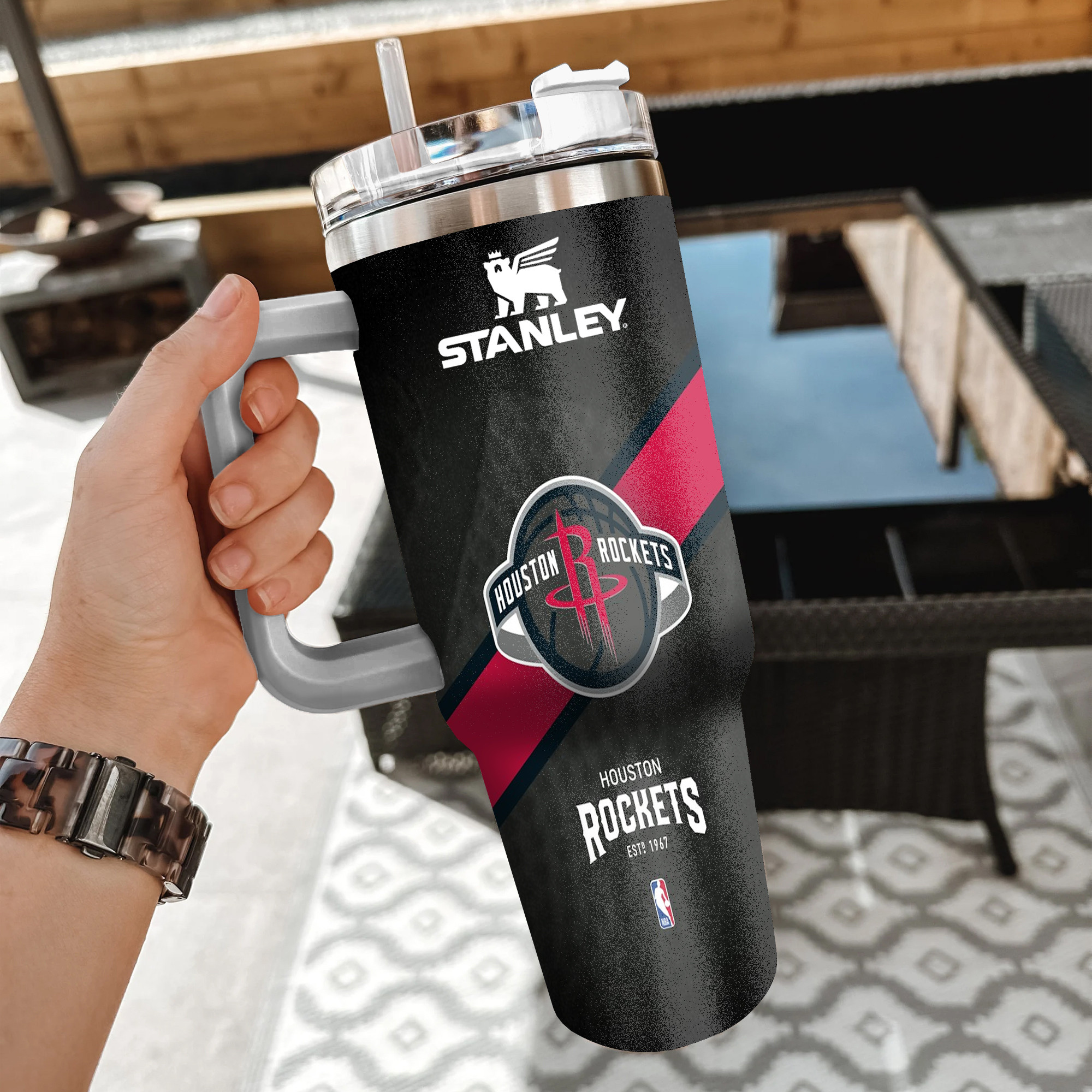 NBA Houston Rockets Custom Stanley Quencher 40oz Stainless Steel Tumbler With Handle
