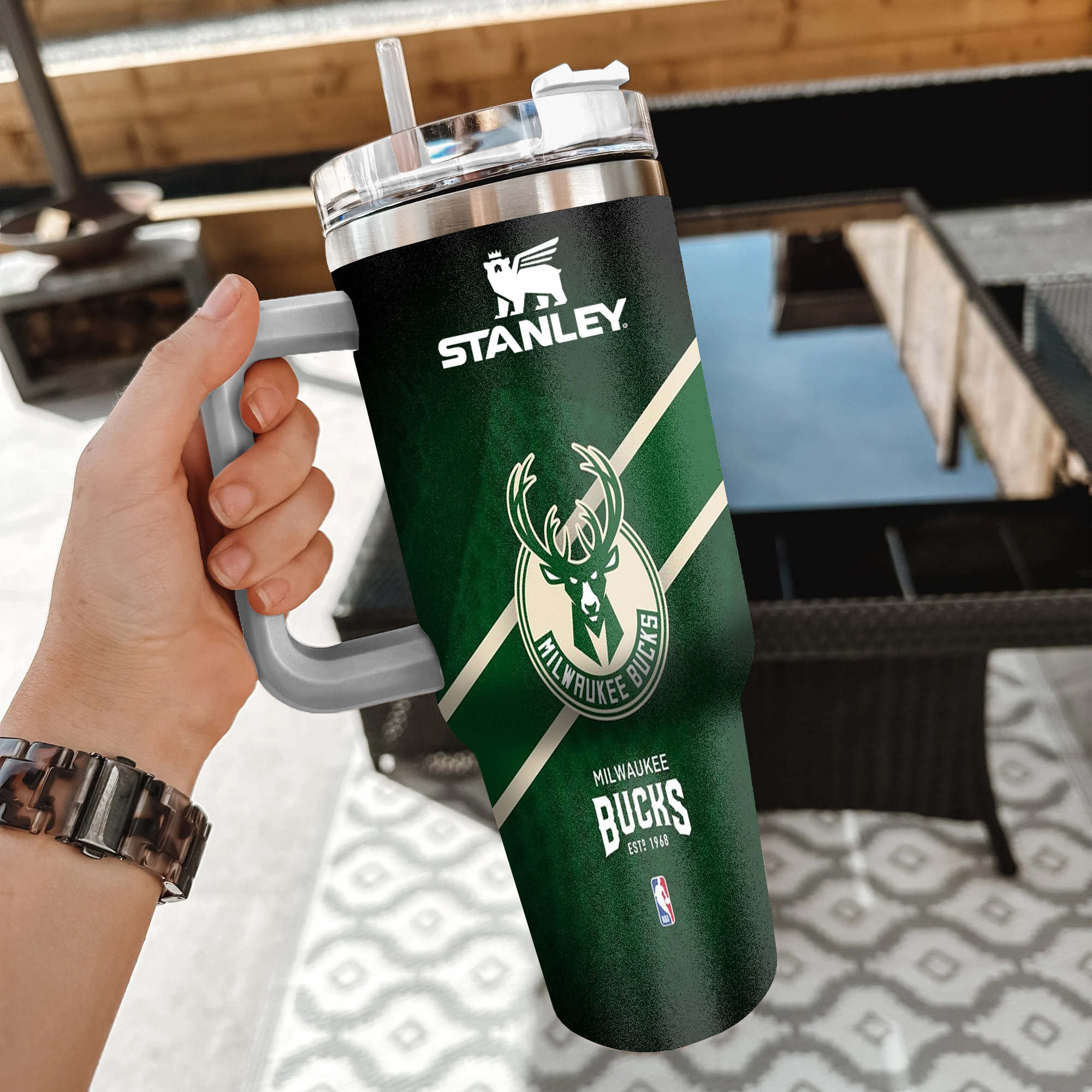 NBA Milwaukee Bucks Custom Stanley Quencher 40oz Stainless Steel Tumbler With Handle