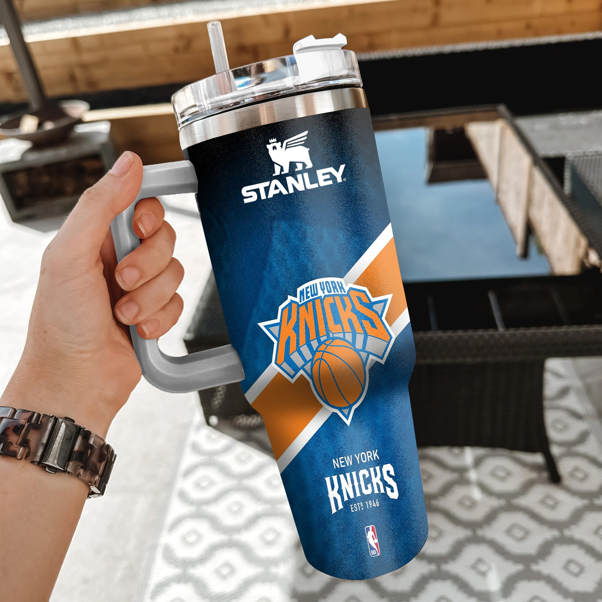 NBA New York Knicks Custom Stanley Quencher 40oz Stainless Steel Tumbler With Handle