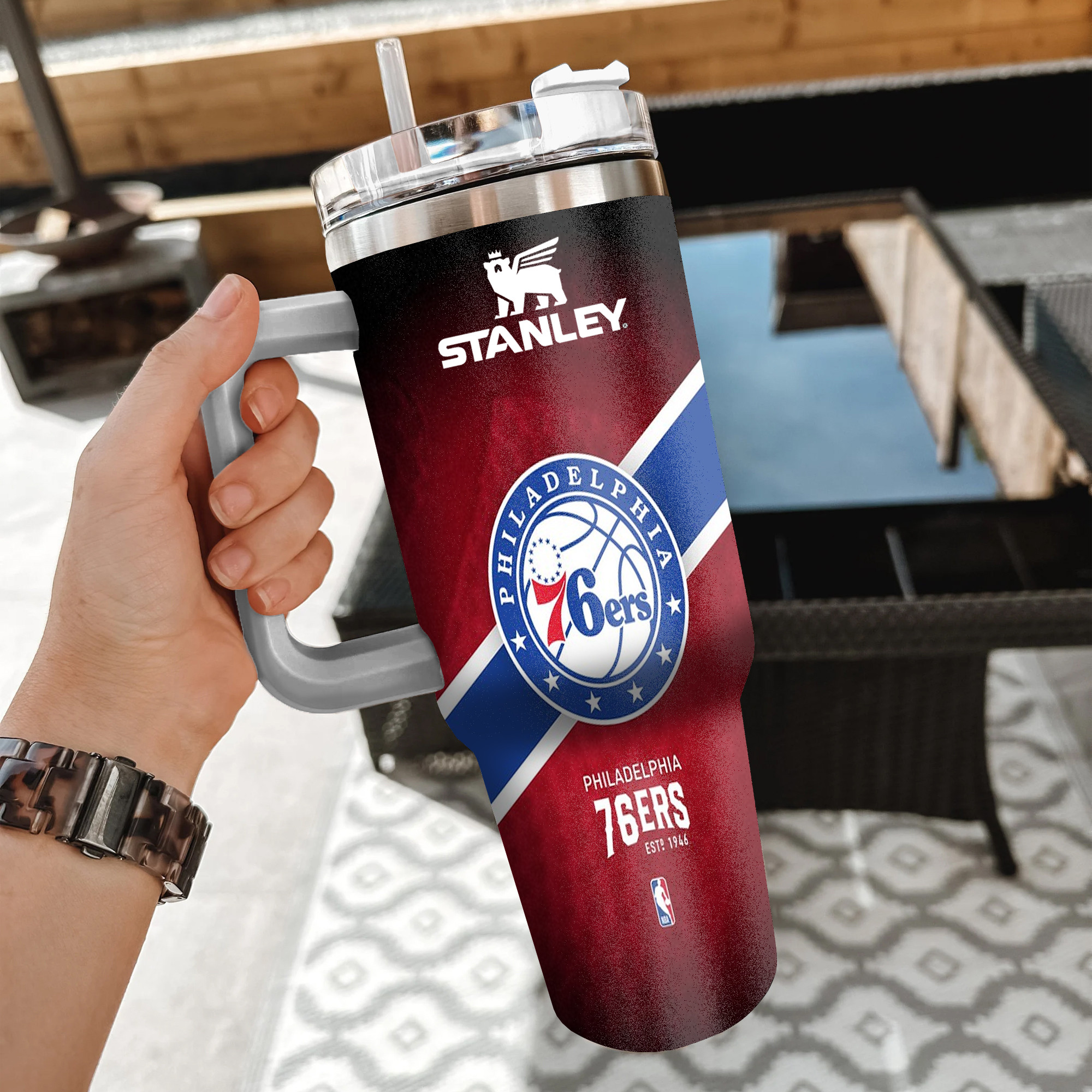 NBA Philadelphia 76ers Custom Stanley Quencher 40oz Stainless Steel Tumbler With Handle