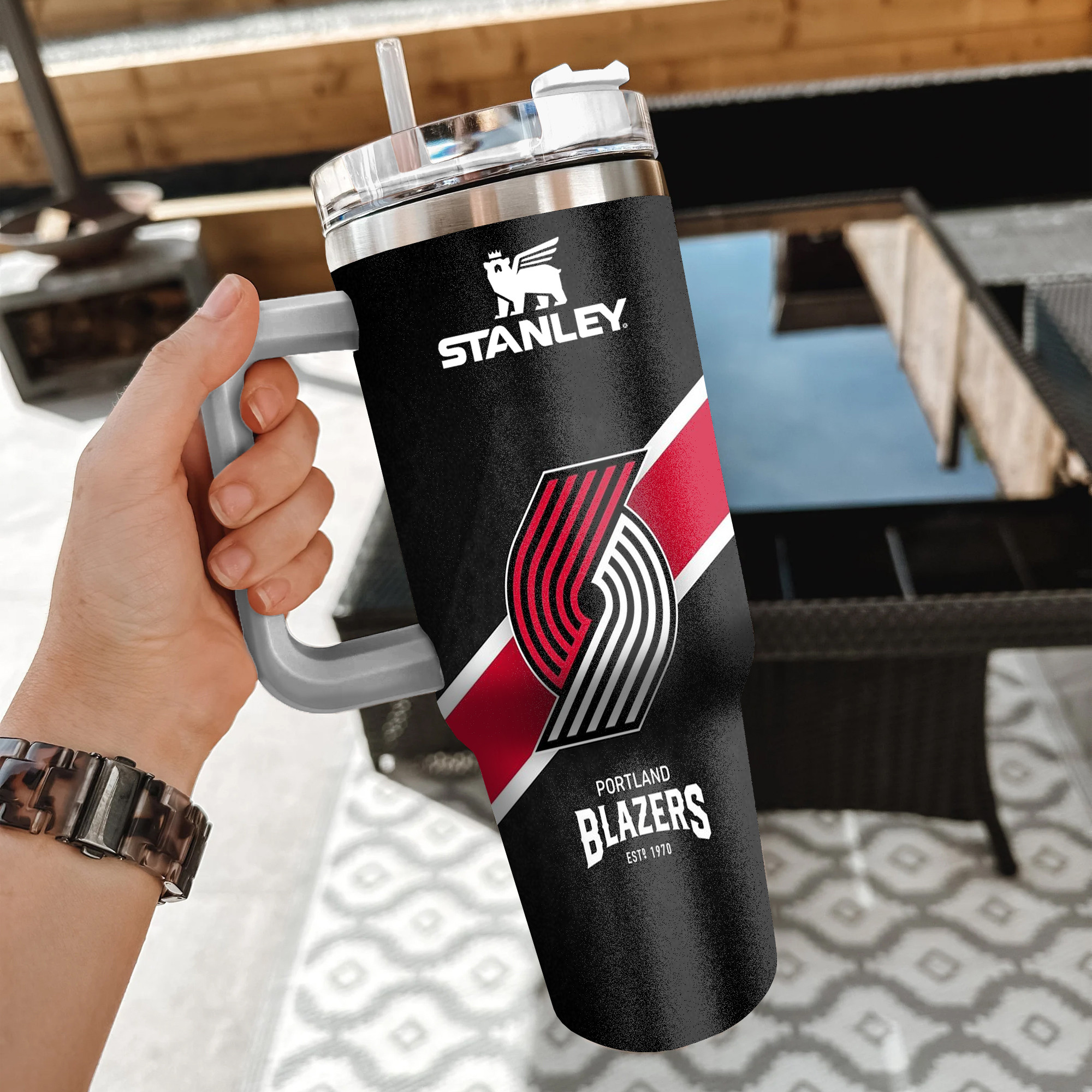 NBA Portland Trail Blazers Custom Stanley Quencher 40oz Stainless Steel Tumbler With Handle
