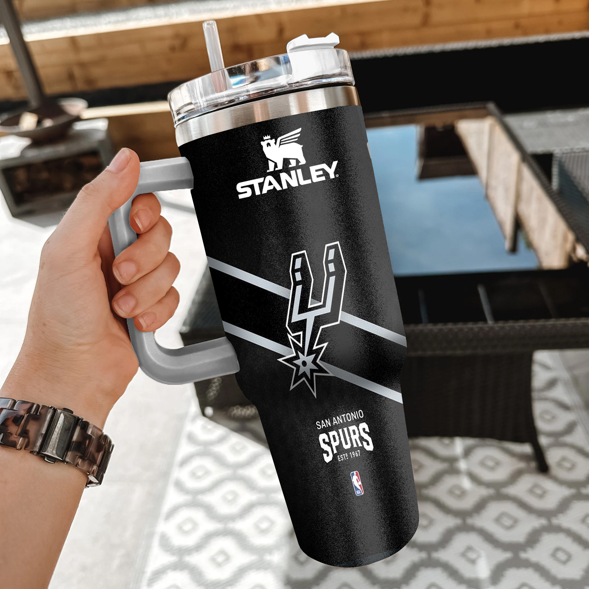 NBA San Antonio Spurs Custom Stanley Quencher 40oz Stainless Steel Tumbler With Handle