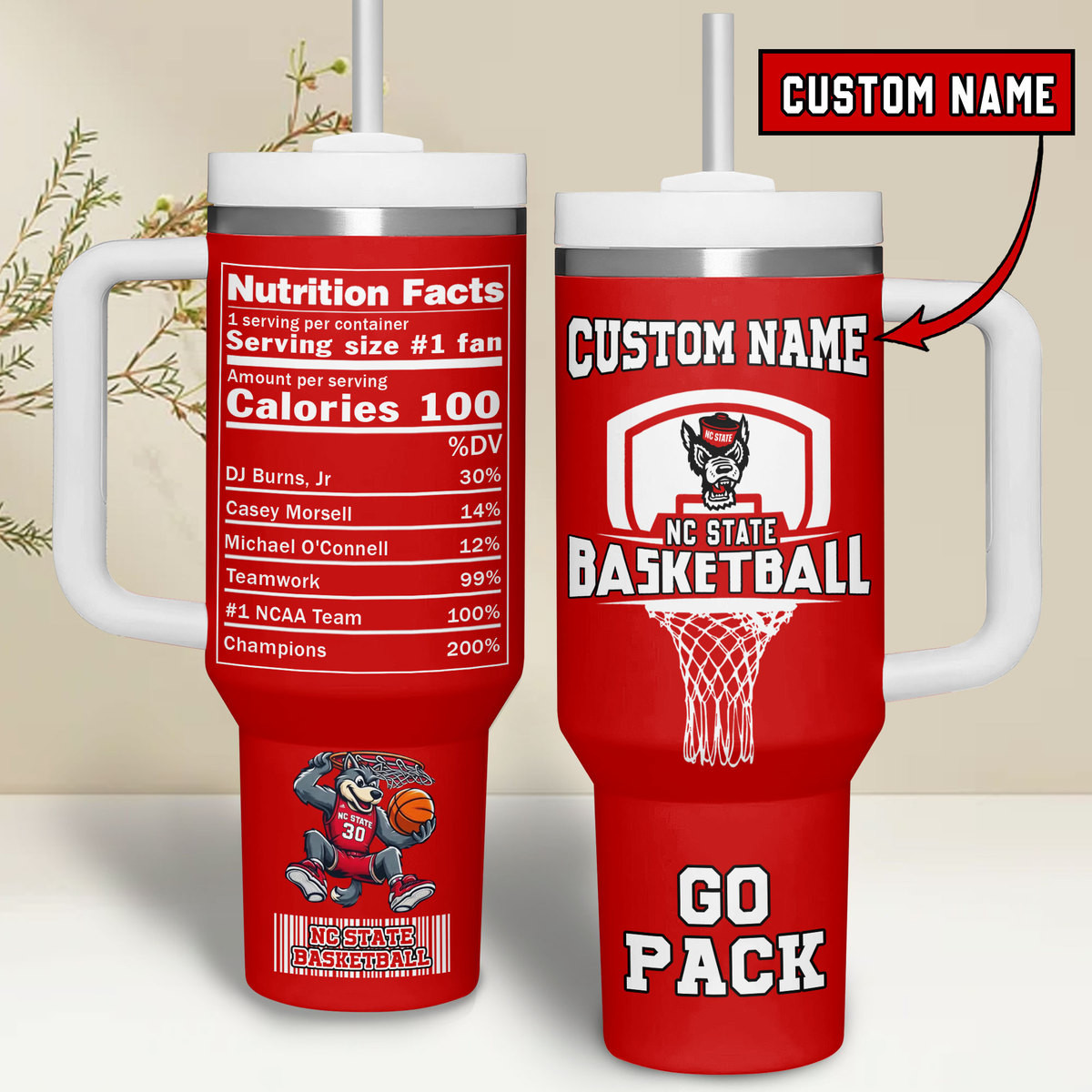 NC State Basketball NCAA Custom Stanley Quencher 40oz Stainless Steel Tumbler With Handle