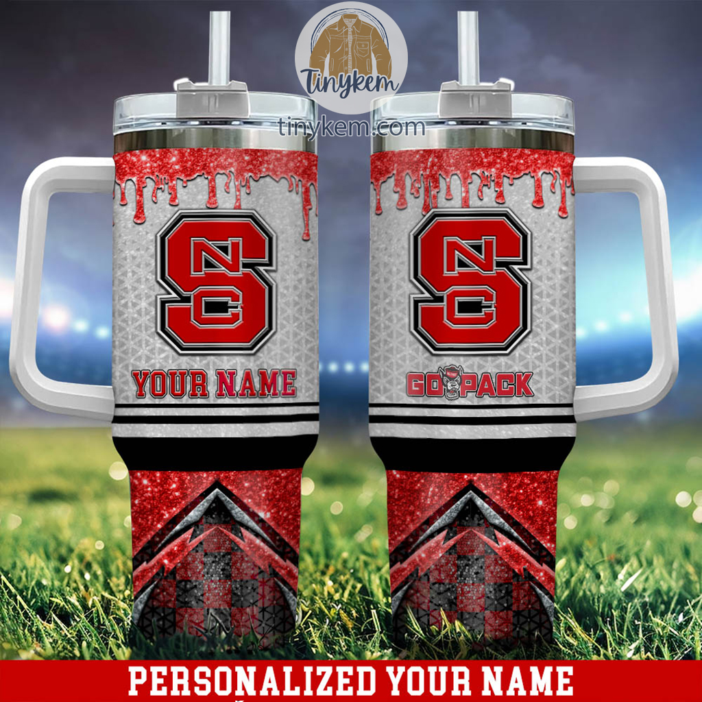NC State Wolfpack Glitter NCAA Custom Stanley Quencher 40oz Stainless Steel Tumbler With Handle