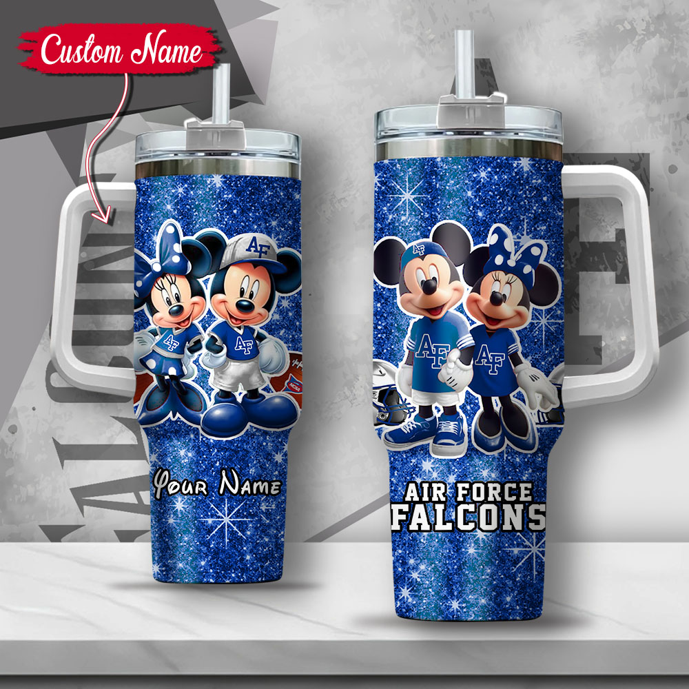 NCAA Air Force Falcons Mickey And Minnie Couple Custom Stanley Quencher 40oz Stainless Steel Tumbler With Handle