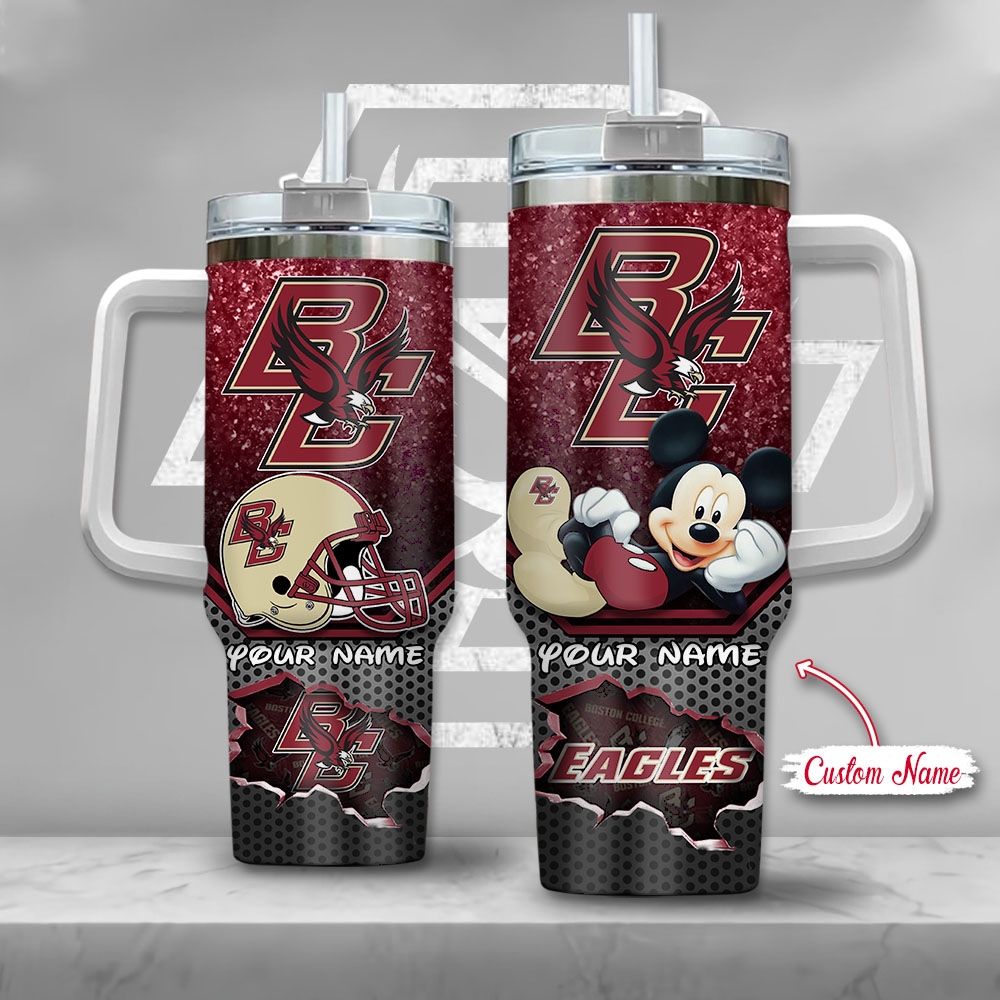 NCAA Boston College Eagles Mickey Mouse Custom Stanley Quencher 40oz Stainless Steel Tumbler With Handle