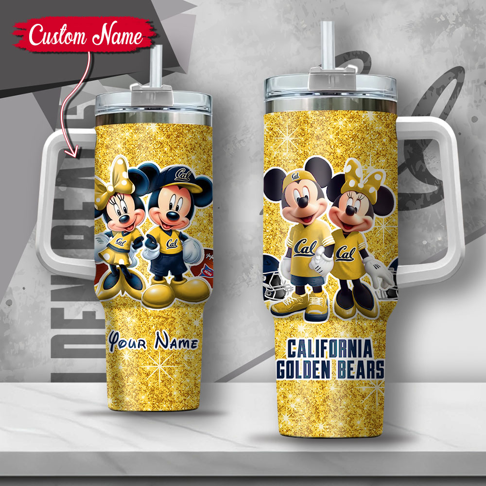 NCAA California Golden Bears Mickey And Minnie Couple Custom Stanley Quencher 40oz Stainless Steel Tumbler With Handle