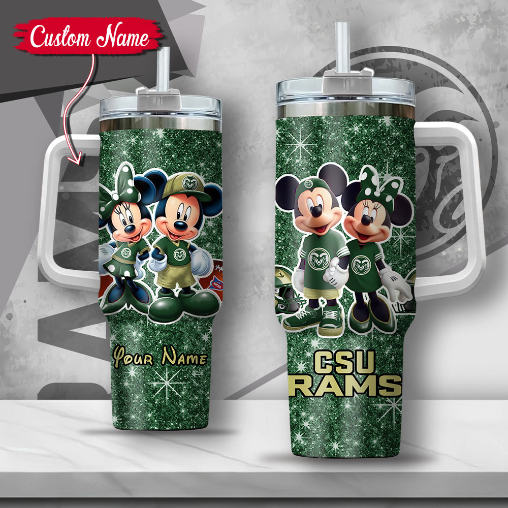 NCAA Colorado State Rams Mickey And Minnie Couple Custom Stanley Quencher 40oz Stainless Steel Tumbler With Handle