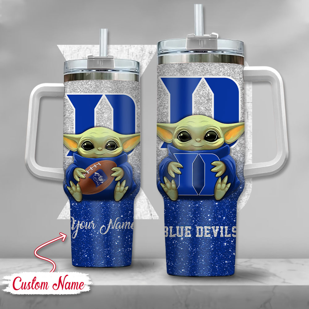NCAA Duke Blue Devils Baby Yoda Custom Stanley Quencher 40oz Stainless Steel Tumbler With Handle